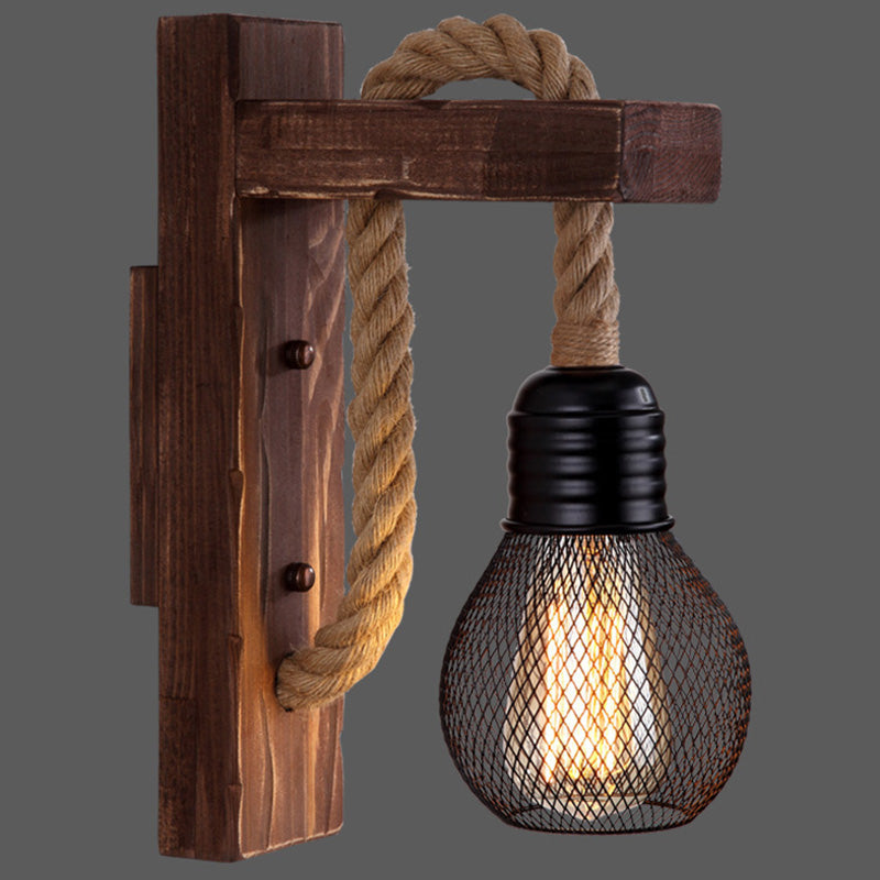 L-Shaped Wooden Lantern Wall Light With Rope Arm - Perfect Farmhouse Bedroom Lighting Coffee / With