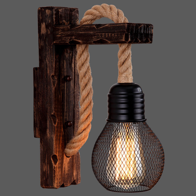 L-Shaped Wooden Lantern Wall Light With Rope Arm - Perfect Farmhouse Bedroom Lighting Bronze / With
