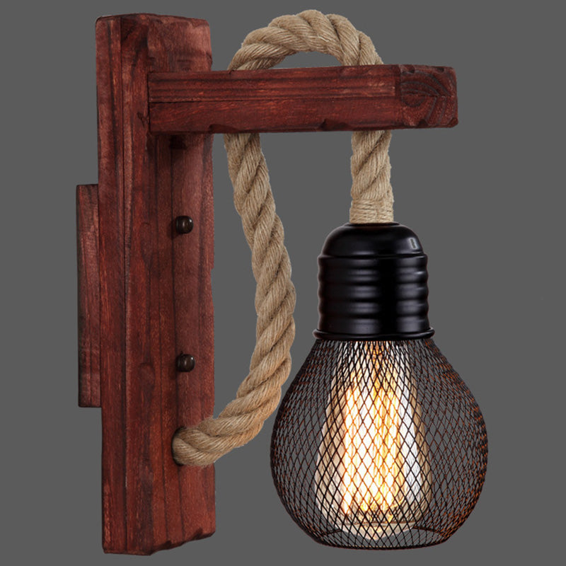 L-Shaped Wooden Lantern Wall Light With Rope Arm - Perfect Farmhouse Bedroom Lighting Red / With