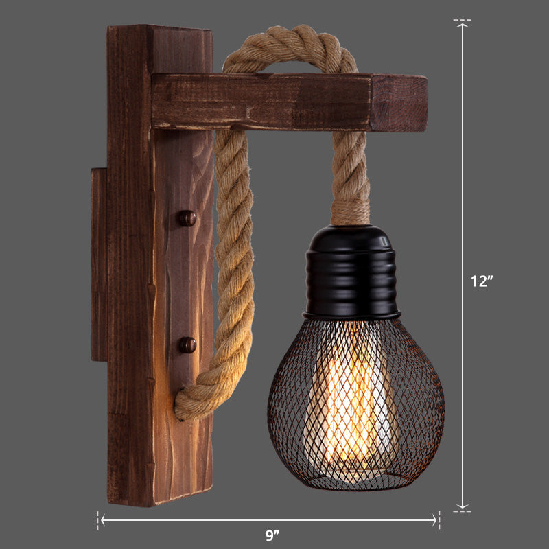 L-Shaped Wooden Lantern Wall Light With Rope Arm - Perfect Farmhouse Bedroom Lighting