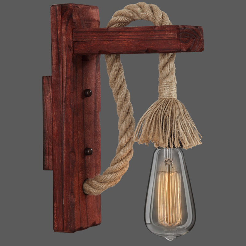 L-Shaped Wooden Lantern Wall Light With Rope Arm - Perfect Farmhouse Bedroom Lighting Red /