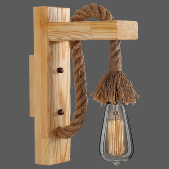 L-Shaped Wooden Lantern Wall Light With Rope Arm - Perfect Farmhouse Bedroom Lighting Wood /