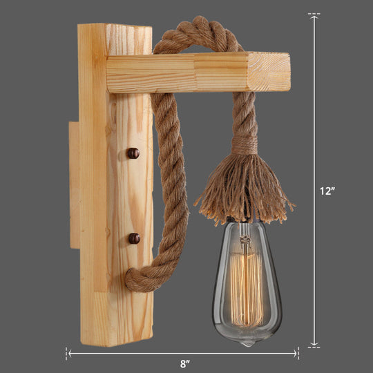 L-Shaped Wooden Lantern Wall Light With Rope Arm - Perfect Farmhouse Bedroom Lighting