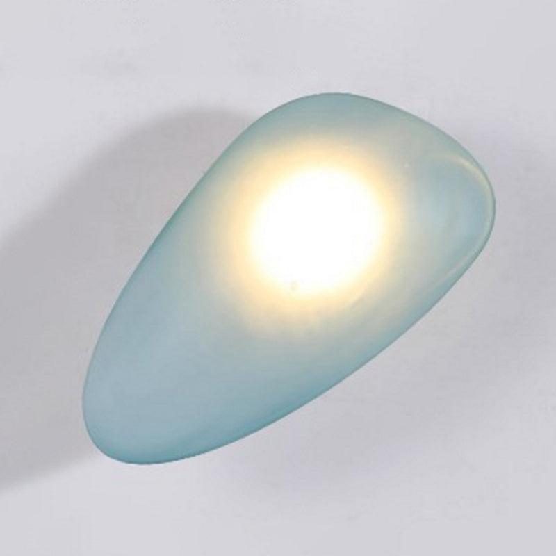 Frosted Glass Cobblestone Wall Sconce: Art Deco 1-Light Mount For Living Room Blue / Long Cone