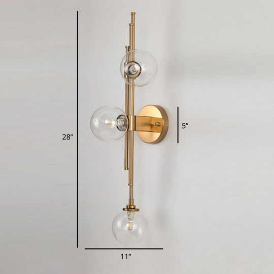 Mid Century Glass Orb Sconce: 3-Bulb Brass Finish Wall Lamp For Living Room