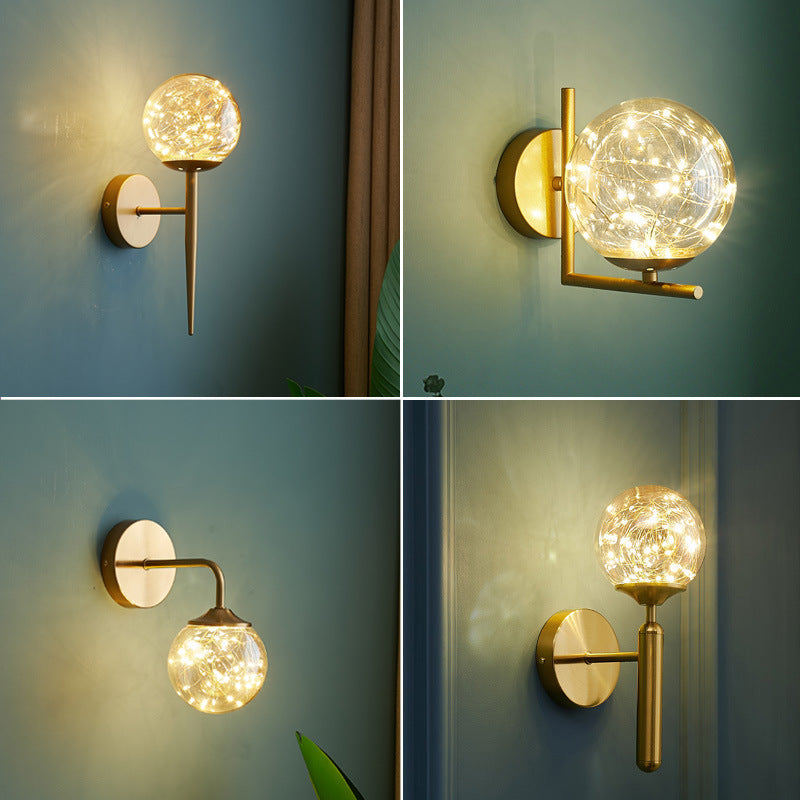 Nordic Gold Glass Wall Sconce With Led Lighting And String Accent