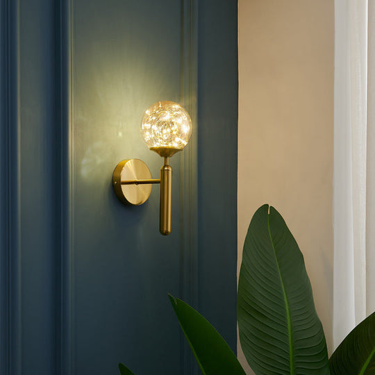 Nordic Gold Glass Wall Sconce With Led Lighting And String Accent / Straight