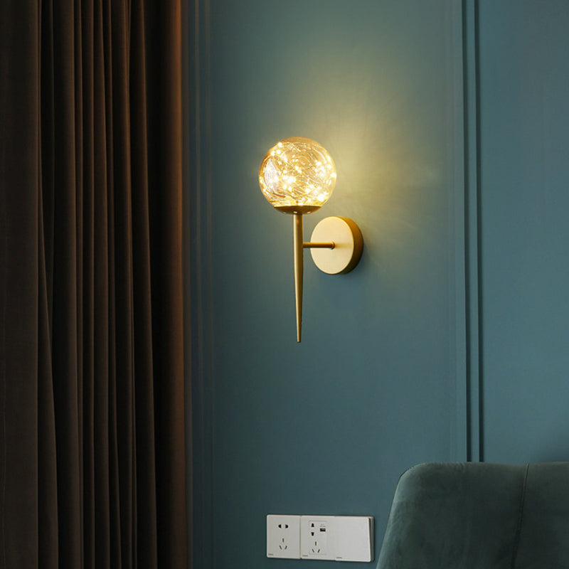 Nordic Gold Glass Wall Sconce With Led Lighting And String Accent / Long Arm