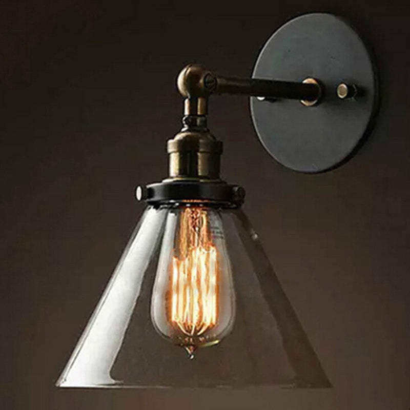 Industrial Wall Lamp With Swivel Glass Shade - Brass-Black Finish For Kitchen And More Clear / Cone