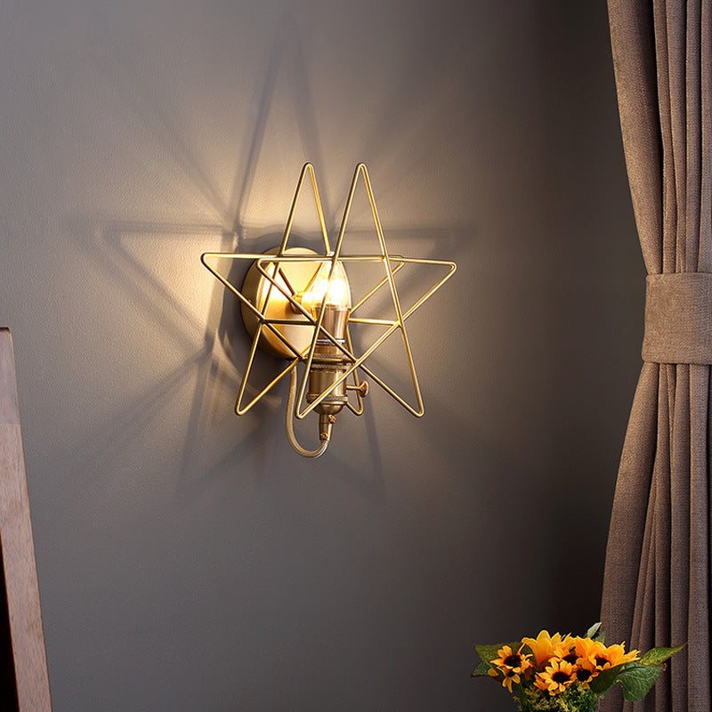 Minimalist Gold Iron Wire Star Wall Sconce With 1 Head For Bedroom Lighting