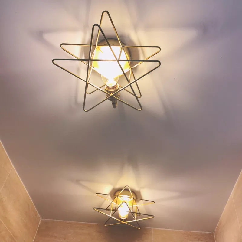 Minimalist Gold Iron Wire Star Wall Sconce With 1 Head For Bedroom Lighting