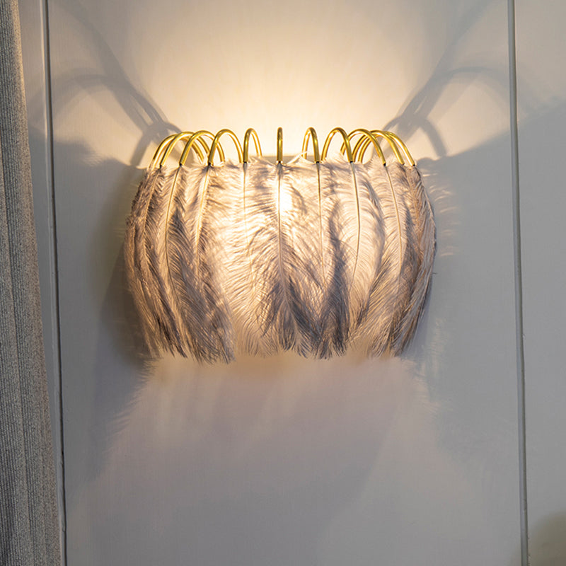 Minimalist Feather Shaded Wall Sconce Light Fixture For Living Room - Mount Lighting Grey / Pumpkin