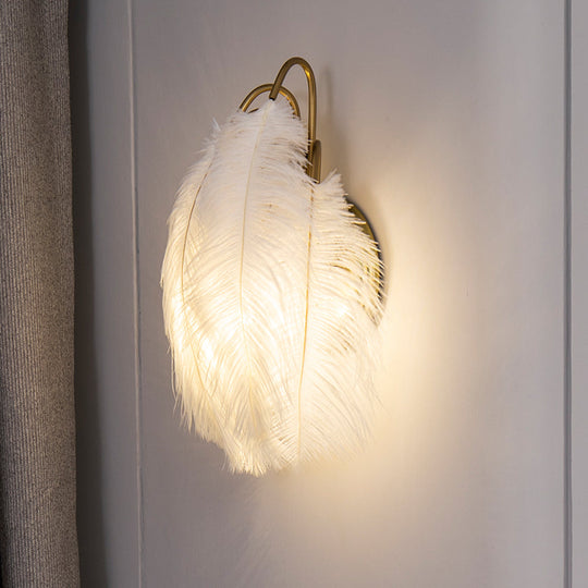 Minimalist Feather Shaded Wall Sconce Light Fixture For Living Room - Mount Lighting