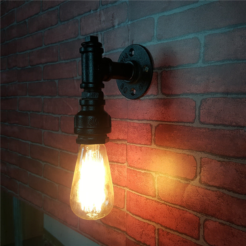 Industrial Pipe Socket Wall Light - Single Metal Sconce For Corridor