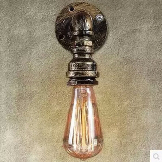 Industrial Pipe Socket Wall Light - Single Metal Sconce For Corridor Bronze / Curved