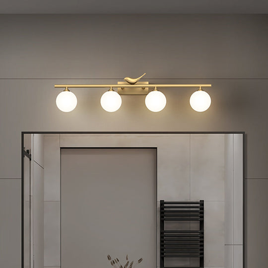 Opal Glass Wall Light With Brass Bird Decor - Ball Bathroom Vanity Sconce