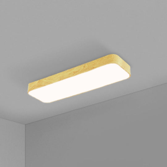 Minimalistic Led Aluminum Flush Mount Ceiling Light With Light-Wood Grain Rectangle Design Wood /