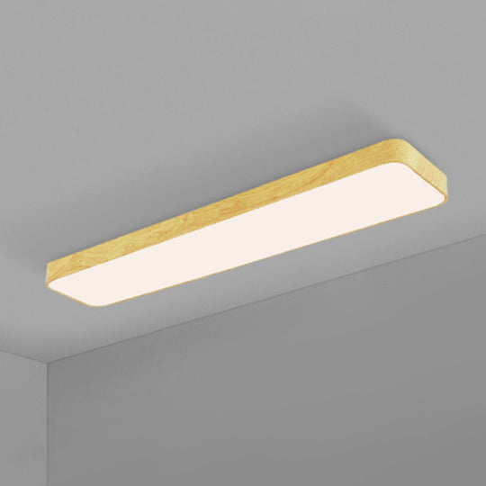 Minimalistic Led Aluminum Flush Mount Ceiling Light With Light-Wood Grain Rectangle Design