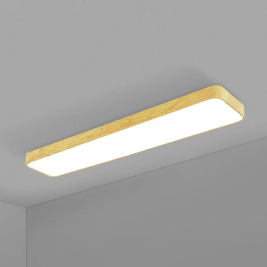 Minimalistic Led Aluminum Flush Mount Ceiling Light With Light-Wood Grain Rectangle Design