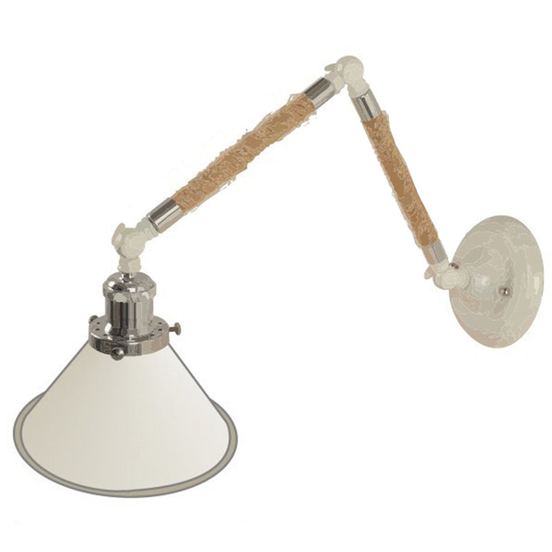 Nordic Metal Wall Sconce - White Conical Task Light With Swivelable Roped Arm / 7.5