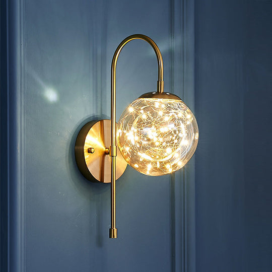 Postmodern Clear Glass Gold Wall Sconce With Led Starry Light Bulbs In Ball Shape / Warm Arc