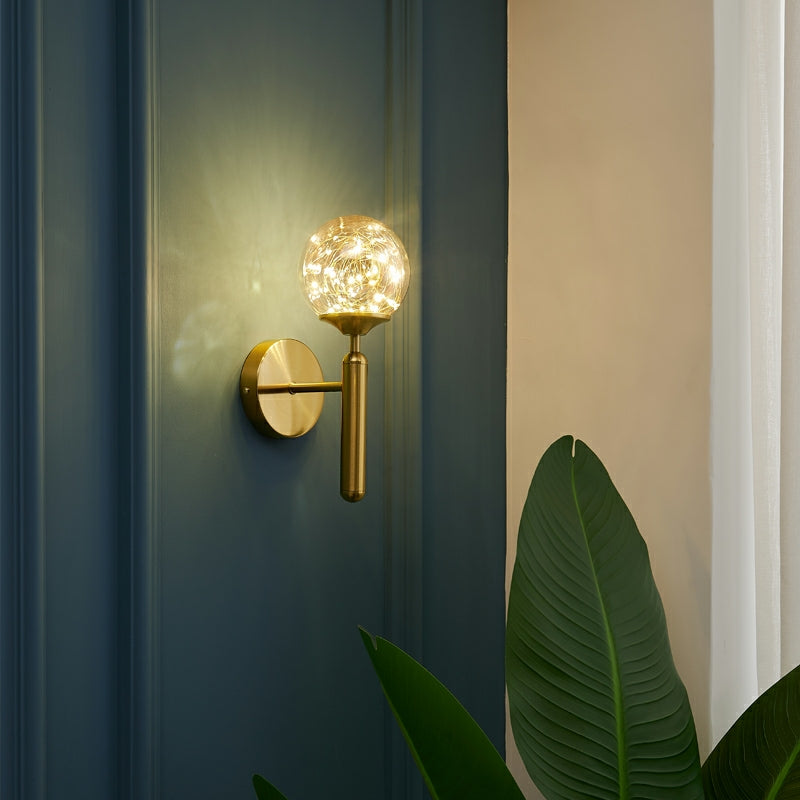 Postmodern Clear Glass Gold Wall Sconce With Led Starry Light Bulbs In Ball Shape / Natural Straight