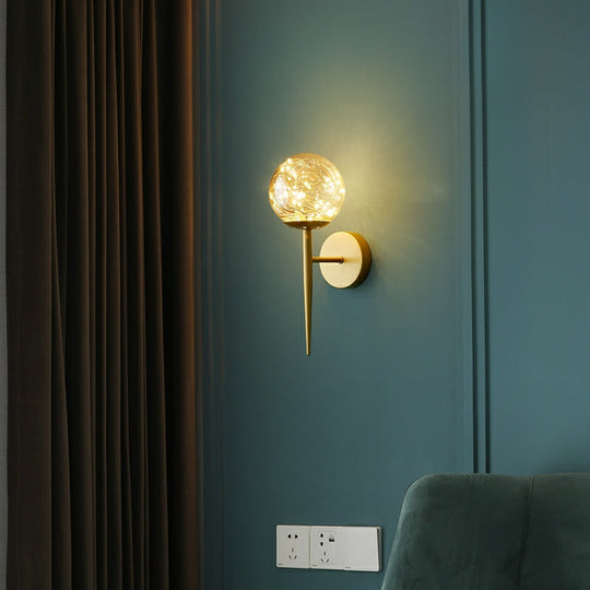 Postmodern Clear Glass Gold Wall Sconce With Led Starry Light Bulbs In Ball Shape / Natural Single