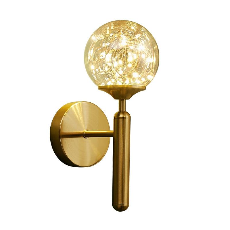 Postmodern Clear Glass Gold Wall Sconce With Led Starry Light Bulbs In Ball Shape