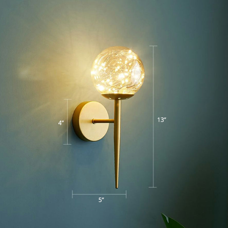 Postmodern Clear Glass Gold Wall Sconce With Led Starry Light Bulbs In Ball Shape