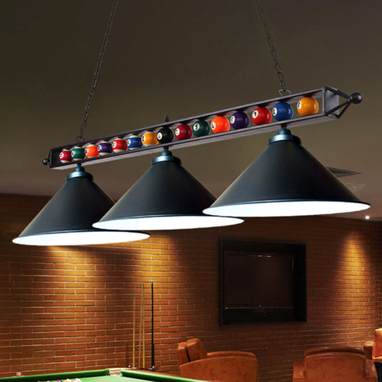 Industrial Conical Metal Billiard Lamp With Country Club Island Light & Rolled Edge