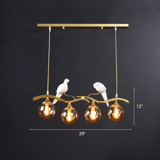 Sleek Postmodern Glass Pendant Light With Twig And Bird Deco - 4-Bulb Ceiling Hanging Fixture