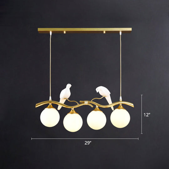 Sleek Postmodern Glass Pendant Light With Twig And Bird Deco - 4-Bulb Ceiling Hanging Fixture