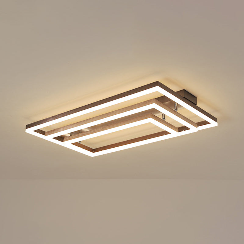 Minimalist Metal LED Flush Mount Ceiling Light with Multi-Tiered Rectangle Design for Living Room in Brown