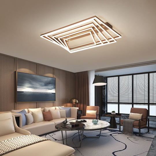 Minimalist Metal Led Flush Mount Ceiling Light With Multi-Tiered Rectangle Design For Living Room In
