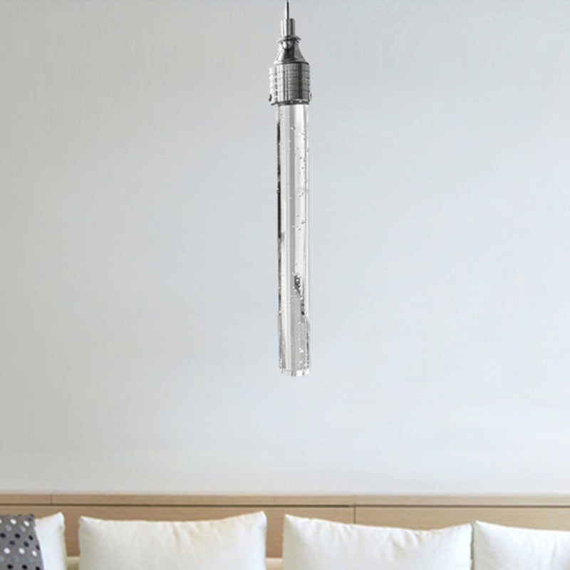 Modern Crystal Hanging Lamp - Tube Shaped 1-Light Pendant In Warm/White Light For Bar Or Living Room