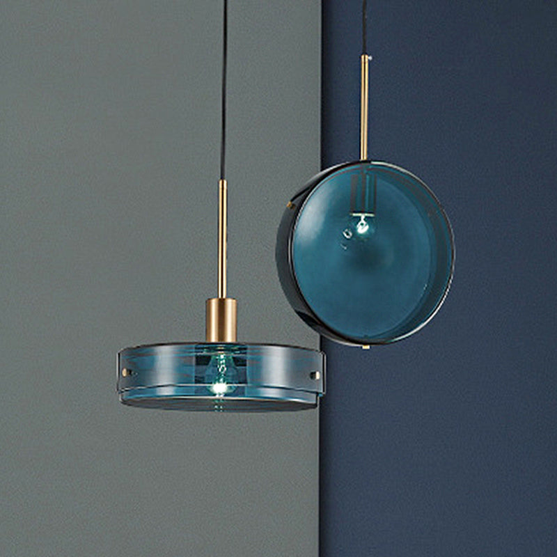 Modernist Green Glass Circular Suspension Pendant Light for Living Room - 1 Light Hanging Lamp (Vertical/Horizontal Type)