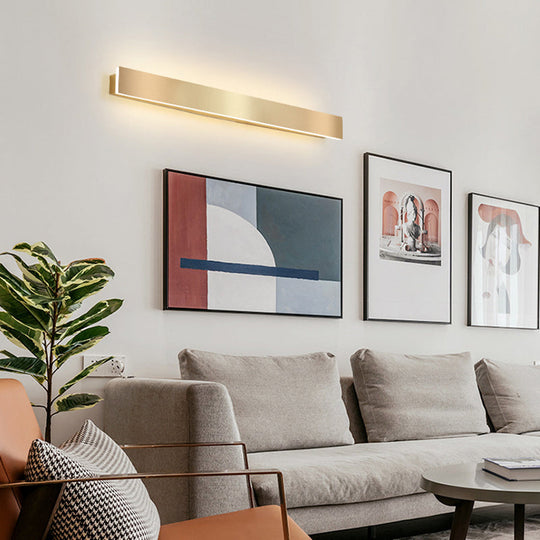Minimalist Gold Plated Led Wall Sconce For Living Room - Aluminum Bar Shaped Flush Light