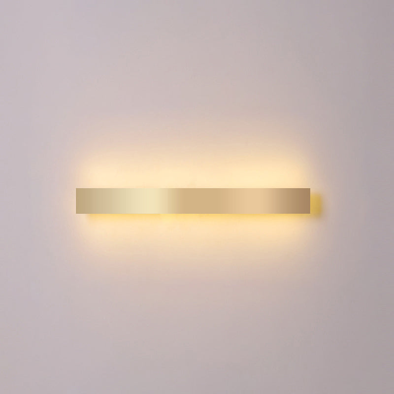Minimalist Gold Plated Led Wall Sconce For Living Room - Aluminum Bar Shaped Flush Light / 39.5 Warm