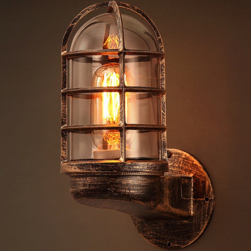 Industrial Half-Capsule Glass Wall Lamp - Bathroom Sconce Lighting Fixture Rust