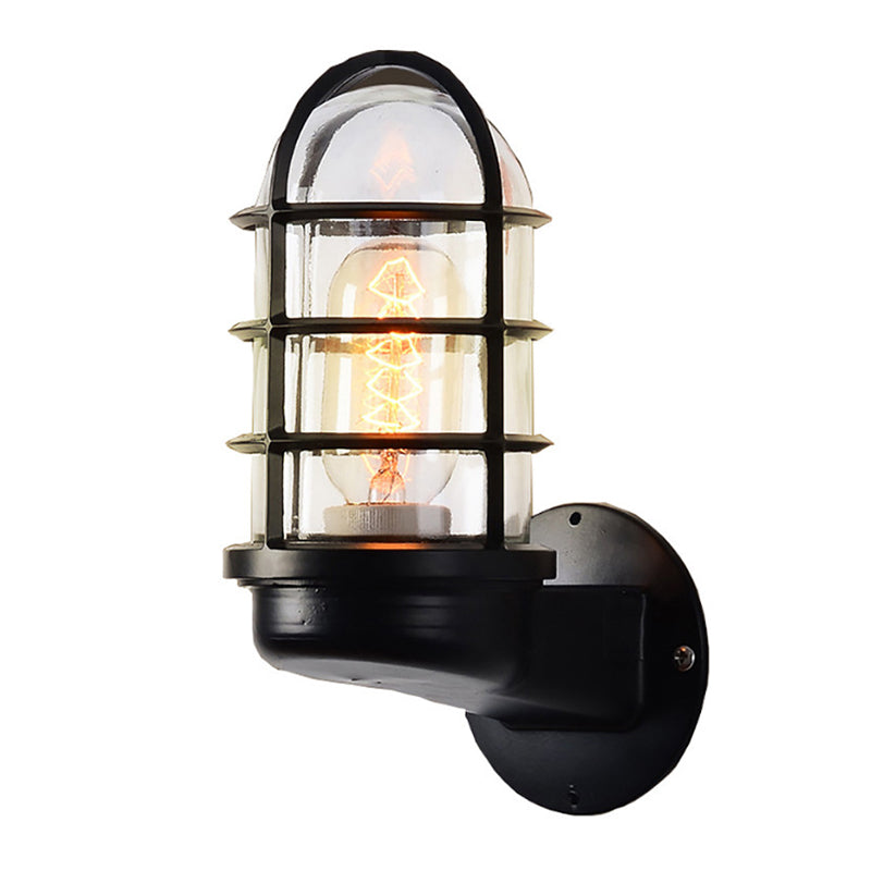 Industrial Half-Capsule Glass Wall Lamp - Bathroom Sconce Lighting Fixture Black