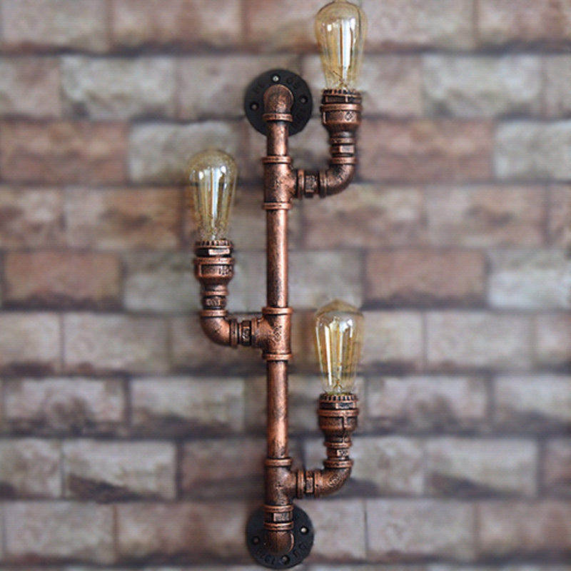 Industrial Bronze Pipe Bracket Wall Sconce With 3 Lights - Perfect For Pubs