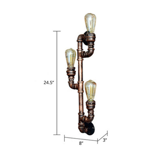 Industrial Bronze Pipe Bracket Wall Sconce With 3 Lights - Perfect For Pubs