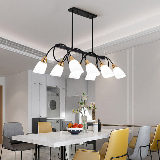 White Glass Tulip Suspension Light Modern Island Ceiling Fixture For Dining Room 8 / Gold-Black
