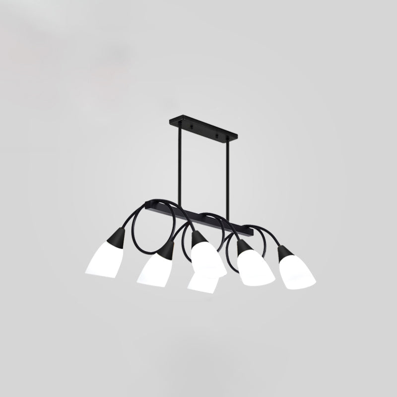 White Glass Tulip Suspension Light Modern Island Ceiling Fixture For Dining Room 6 / Black