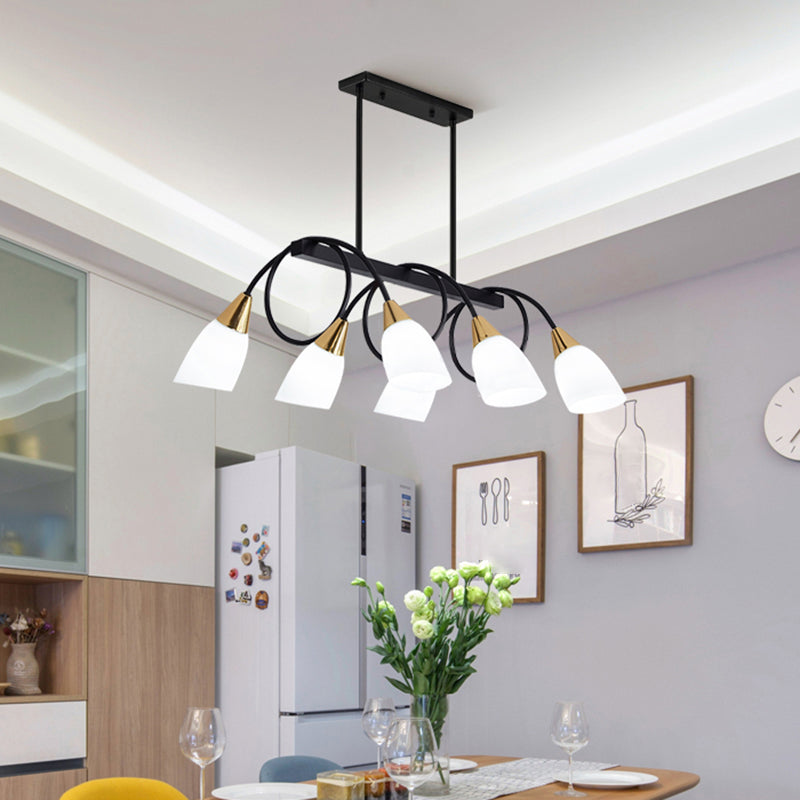 White Glass Tulip Suspension Light Modern Island Ceiling Fixture For Dining Room 6 / Gold-Black