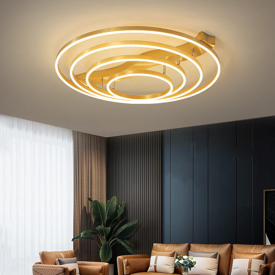 Brass Multi-Ring Led Flushmount Ceiling Light For Living Room