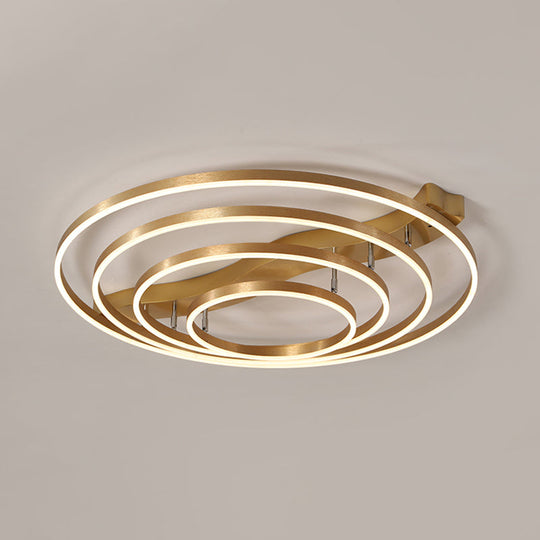 Simplicity Led Brass Multi-Ring Flush Mount Ceiling Light For Living Room 4 / White