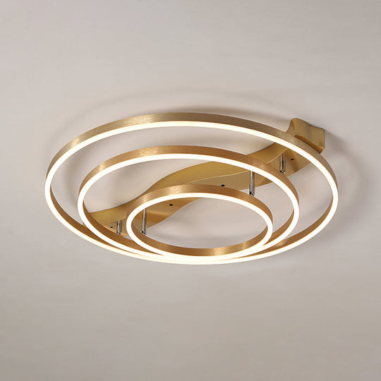 Simplicity Led Brass Multi-Ring Flush Mount Ceiling Light For Living Room 3 / White