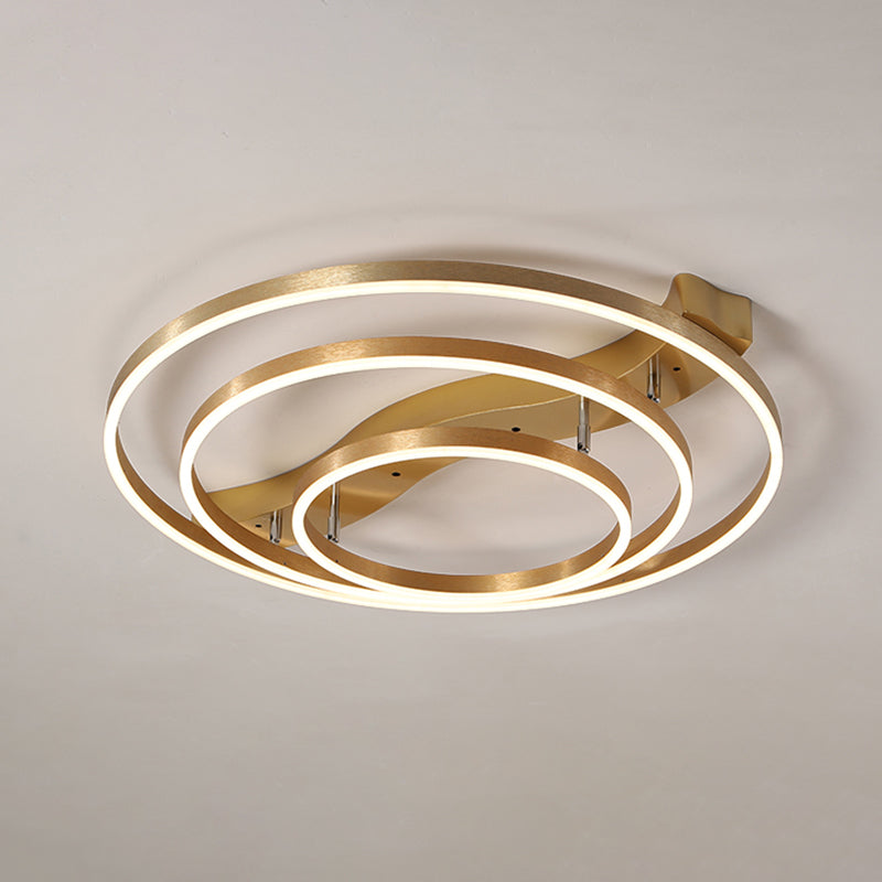 Brass Multi-Ring Led Flushmount Ceiling Light For Living Room 3 / White