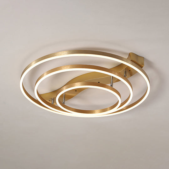 Brass Multi-Ring Led Flushmount Ceiling Light For Living Room 3 / White